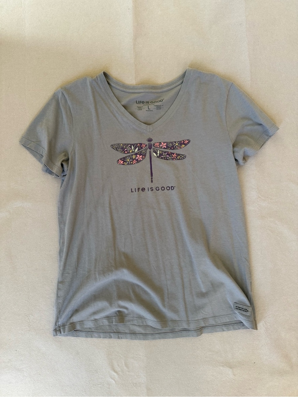 Life Is Good Wildflower Dragonfly Women’s V-Neck Crusher Tee - Size L